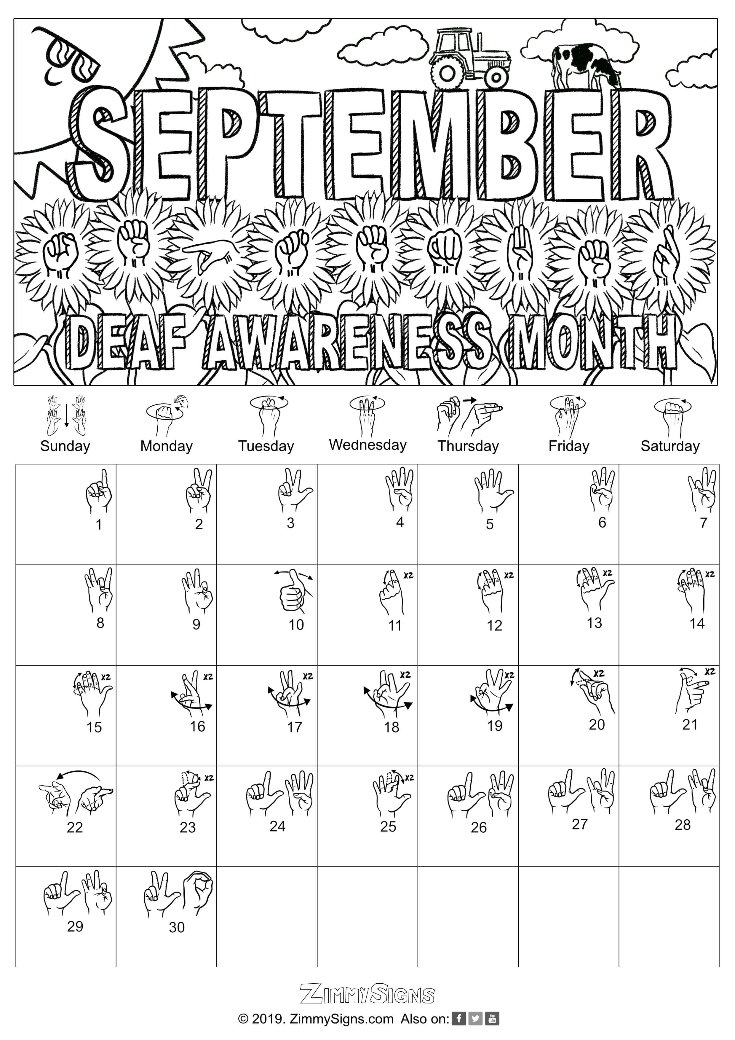 ASL Calendar Printable Signal Language Ebook for Young children Zimmy graphic regarding Asl Printable named ASL Calendar Printable Indicator Language E book for Little ones Zimmy