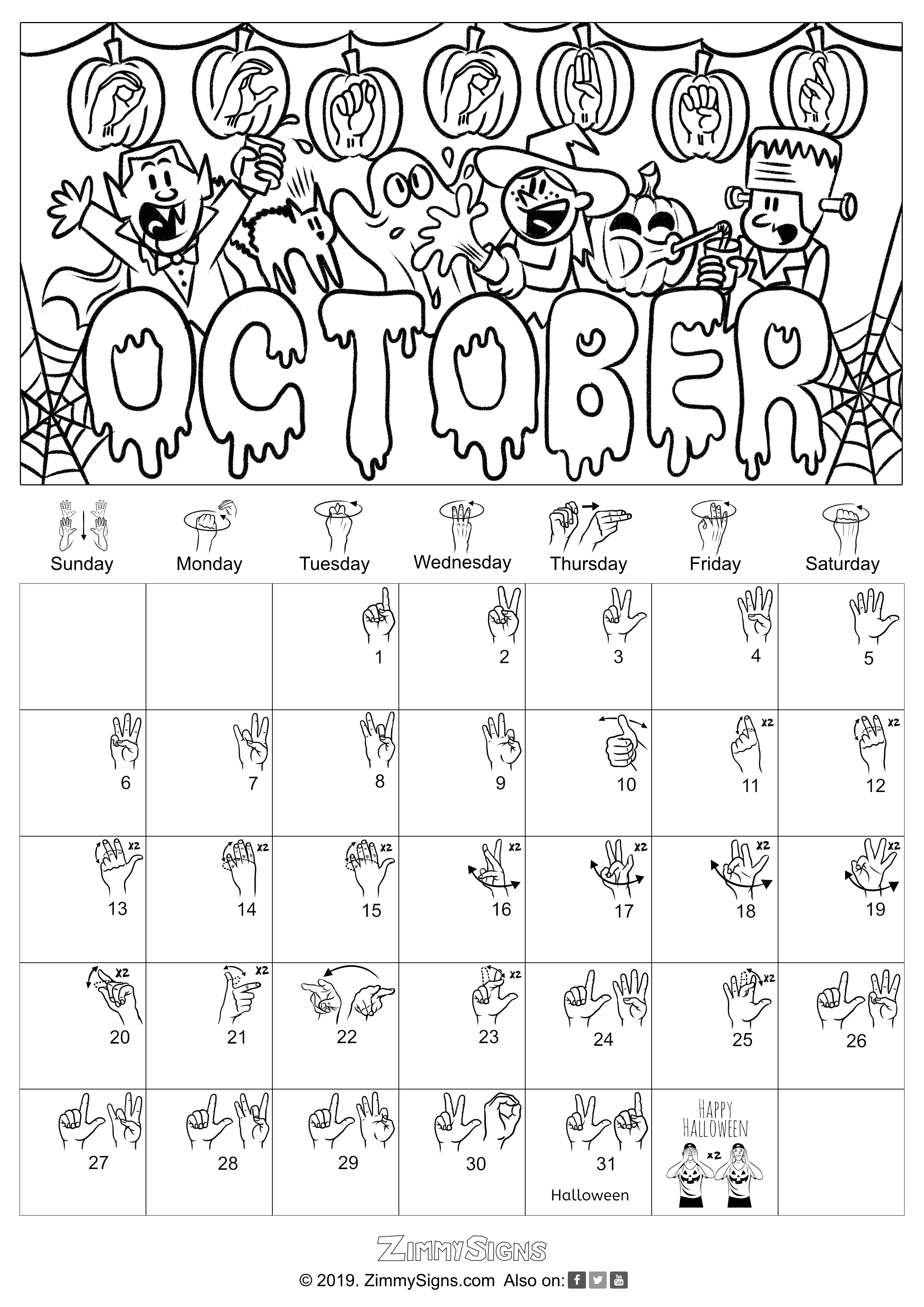 ASL Calendar Printable Sign Language Book for Kids Zimmy Signs
